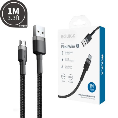 iQuick Braided Double Side Insertion Micro USB to USB-A Fast Charging Cable 1M