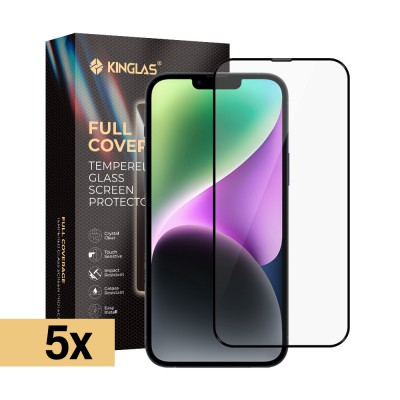 Kinglas 5 Packs Screen Printing Full Screen Black Edge Tempered Glass Screen Protector For iPhone 13 / 13 Pro / 14 / 16E