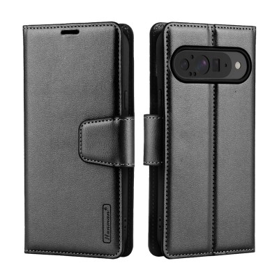 Hanman PU Flip Leather Wallet Cover Case for Google Pixel 9 / 9 Pro-Black