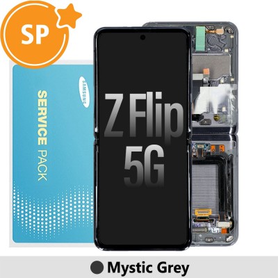Samsung Galaxy Z Flip 5G F707B OLED Screen Replacement with Frame GH82-23351A (Service Pack)-Mystic Grey