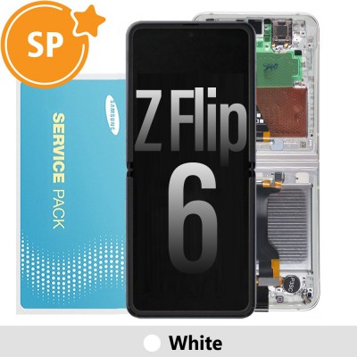Samsung Galaxy Z Flip6 F741B Screen Replacement with Frame Digitizer GH82-35014F (Service Pack)-White (Blackout issue fix: https://youtu.be/CEnwc6FKJLk)