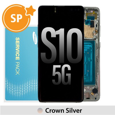 Samsung Galaxy S10 5G G977B OLED Screen Replacement Digitizer with Frame GH82-20567A (Service Pack)-Crown Silver