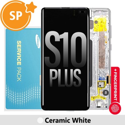 Samsung Galaxy S10 Plus G975F OLED Screen Replacement with Frame GH82-18849B/18834B (Service Pack)-Prism White