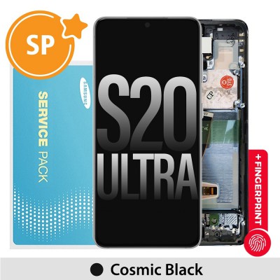 Samsung Galaxy S20 Ultra G988 OLED Screen Replacement with Frame without Front Camera GH82-22327A / 22271A (Service Pack)-Cosmic Black