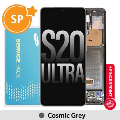Samsung Galaxy S20 Ultra G988 OLED Screen Replacement with Frame without Front Camera GH82-22327B/22271B (Service Pack)-Cosmic Grey
