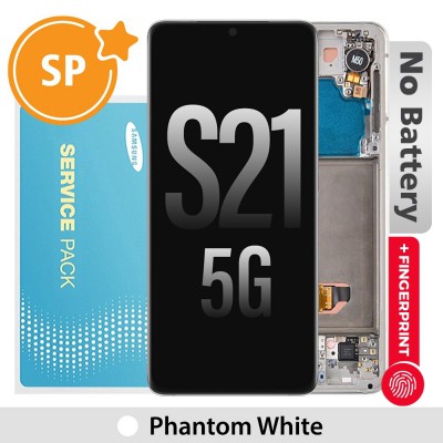 Samsung Galaxy S21 5G G991 OLED Screen Replacement with Frame Without Battery GH82-24544C (Service Pack)-Phantom White 