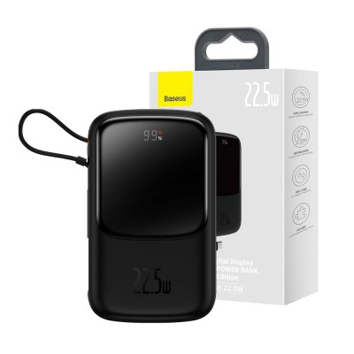 Baseus Qpow Digital Display Power Bank 10000mAh 22.5W Built-in Type-C Cable (Overseas Edition) PPQD060101-Black
