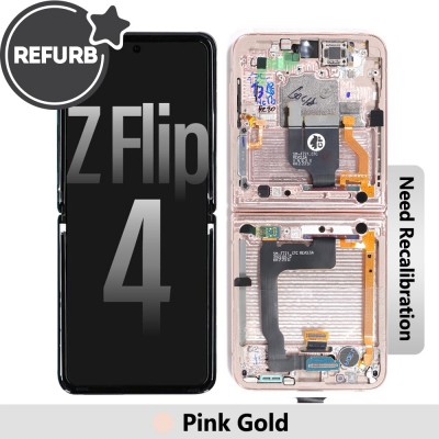 REFURB OLED Screen Replacement Digitizer with Frame for Samsung Galaxy Z Flip4 5G (F721B)-Pink Gold