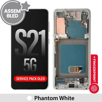 ASSEMBLED OLED Screen Replacement with Frame for Samsung Galaxy S21 5G G991B-Phantom White