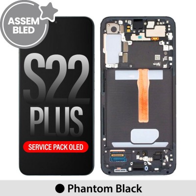ASSEMBLED OLED Screen Replacement with Frame for Samsung Galaxy S22 Plus S906B-Phantom Black (SERVICE PACK SCREEN BUT REFURBISH FRAME ASSEMBLED BY CRAZY)