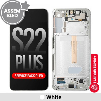ASSEMBLED OLED Screen Replacement with Frame for Samsung Galaxy S22 Plus S906B-White (SERVICE PACK SCREEN BUT REFURBISH FRAME ASSEMBLED BY CRAZY)