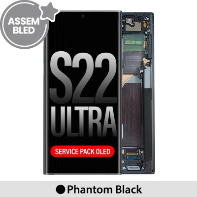 ASSEMBLED OLED Screen Replacement with Frame for Samsung Galaxy S22 Ultra 5G S908B-Phantom Black (SERVICE PACK SCREEN BUT REFURBISH FRAME ASSEMBLED BY CRAZY)