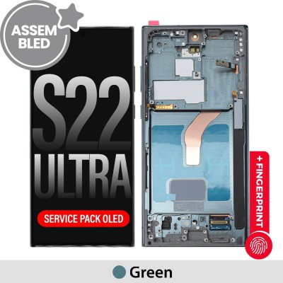 ASSEMBLED OLED Screen Replacement with Frame for Samsung Galaxy S22 Ultra 5G S908B-Green (SERVICE PACK SCREEN BUT REFURBISH FRAME ASSEMBLED BY CRAZY)