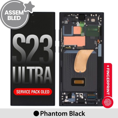 ASSEMBLED OLED Screen Replacement with Frame for Samsung Galaxy S23 Ultra 5G S918B -Phantom Black (SERVICE PACK SCREEN BUT REFURBISH FRAME ASSEMBLED BY CRAZY)