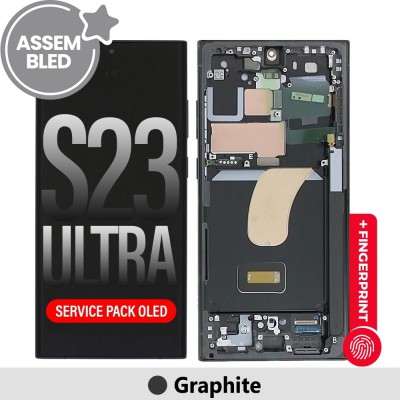 ASSEMBLED OLED Screen Replacement with Frame for Samsung Galaxy S23 Ultra 5G S918B -Graphite (SERVICE PACK SCREEN BUT REFURBISH FRAME ASSEMBLED BY CRAZY)