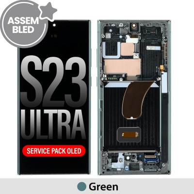 ASSEMBLED OLED Screen Replacement with Frame for Samsung Galaxy S23 Ultra 5G S918B -Green (SERVICE PACK SCREEN BUT REFURBISH FRAME ASSEMBLED BY CRAZY)