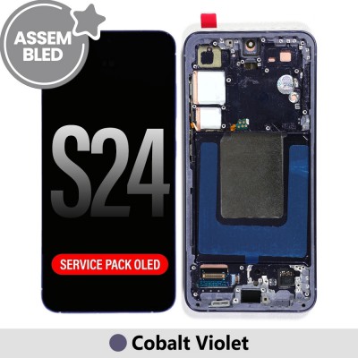 ASSEMBLED OLED Screen Replacement with Frame for Samsung Galaxy S24 S921B-Cobalt Violet (SERVICE PACK SCREEN BUT REFURBISH FRAME ASSEMBLED BY CRAZY)