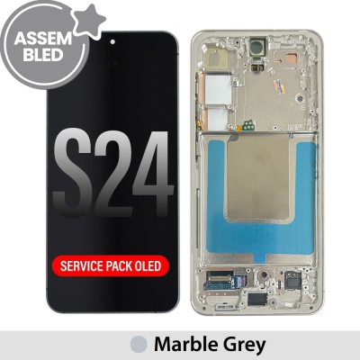 ASSEMBLED OLED Screen Replacement with Frame for Samsung Galaxy S24 S921B-Marble Grey (SERVICE PACK SCREEN BUT REFURBISH FRAME ASSEMBLED BY CRAZY)