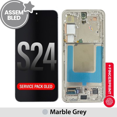 ASSEMBLED OLED Screen Replacement with Frame for Samsung Galaxy S24 S921B-Marble Grey (SERVICE PACK SCREEN BUT REFURBISH FRAME ASSEMBLED BY CRAZY)