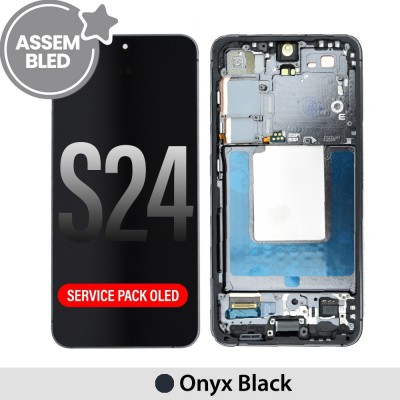 ASSEMBLED OLED Screen Replacement with Frame for Samsung Galaxy S24 S921B -Onyx Black (SERVICE PACK SCREEN BUT REFURBISH FRAME ASSEMBLED BY CRAZY)