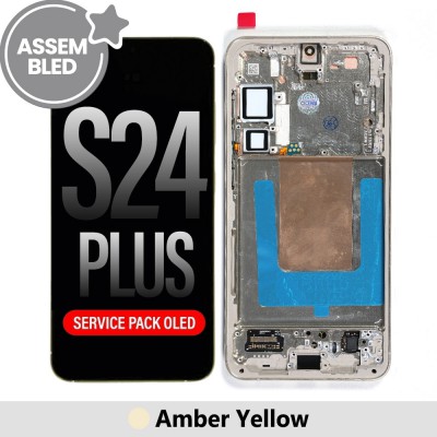 ASSEMBLED OLED Screen Replacement with Frame for Samsung Galaxy S24 Plus S926B -Amber Yellow (SERVICE PACK SCREEN BUT REFURBISH FRAME ASSEMBLED BY CRAZY)