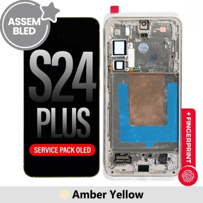 ASSEMBLED OLED Screen Replacement with Frame for Samsung Galaxy S24 Plus S926B -Amber Yellow (SERVICE PACK SCREEN BUT REFURBISH FRAME ASSEMBLED BY CRAZY)