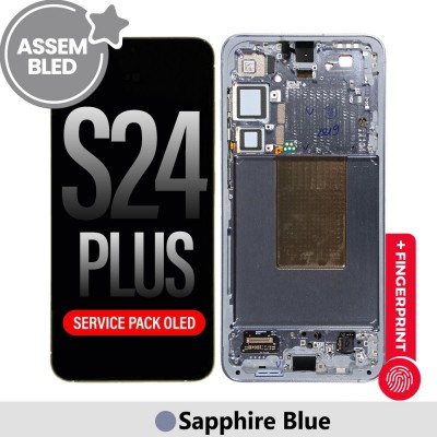 ASSEMBLED OLED Screen Replacement with Frame for Samsung Galaxy S24 Plus S926B -SapphireBlue (SERVICE PACK SCREEN BUT REFURBISH FRAME ASSEMBLED BY CRAZY)