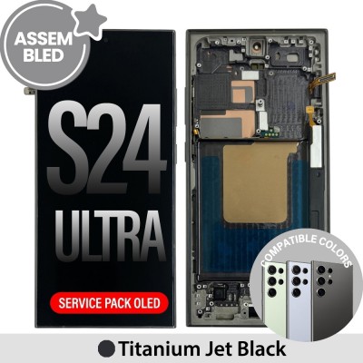 ASSEMBLED OLED Screen Replacement with Frame for Samsung Galaxy S24 Ultra S928B -Titanium Black (SERVICE PACK SCREEN BUT REFURBISH FRAME ASSEMBLED BY CRAZY)