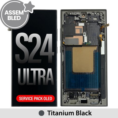 ASSEMBLED OLED Screen Replacement with Frame for Samsung Galaxy S24 Ultra S928B -Titanium Black (SERVICE PACK SCREEN BUT REFURBISH FRAME ASSEMBLED BY CRAZY)