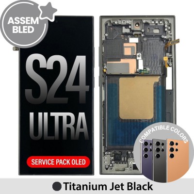 ASSEMBLED OLED Screen Replacement with Frame for Samsung Galaxy S24 Ultra S928B -Titanium Gray (SERVICE PACK SCREEN BUT REFURBISH FRAME ASSEMBLED BY CRAZY)