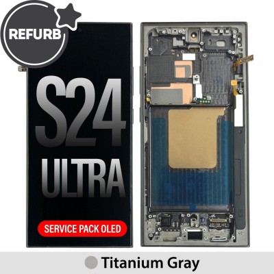 Samsung Galaxy S24 Ultra S928B REFURB OLED Screen Replacement-Titanium Gray (SERVICE PACK SCREEN BUT REFURBISH FRAME ASSEMBLED BY CRAZY)