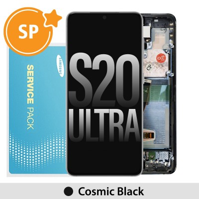 Samsung Galaxy S20 Ultra G988 OLED Screen Replacement with Frame Digitizer without Front Camera GH82-22327A/22271A (Service Pack)-Cosmic Black
