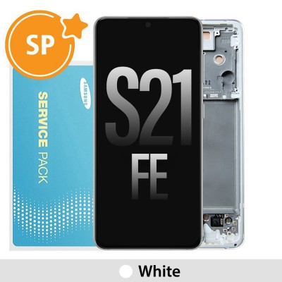 Samsung Galaxy S21 FE 5G G990B OLED Screen Replacement with Frame Digitizer GH82-26414B/26420B/26590B (Service Pack)-White