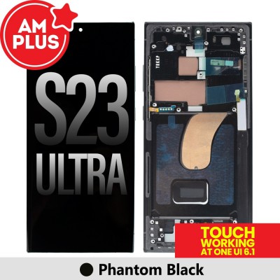 Samsung Galaxy S23 Ultra 5G G918B AMPLUS OLED Screen Replacement Digitizer with Frame-Phantom Black (improved edition, no black screen, Do not need recall)