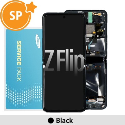 Samsung Galaxy Z Flip F700F Screen with Frame Digitizer Without Battery GH82-22215A (Service Pack)-Black (Blackout issue fix: https://youtu.be/CEnwc6FKJLk)