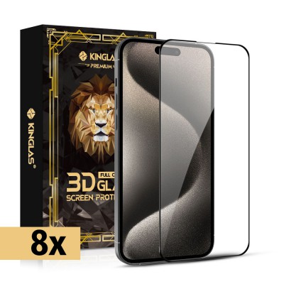 Kinglas 8 Packs Full Coverage Tempered Glass Screen Protector For iPhone 16 Pro