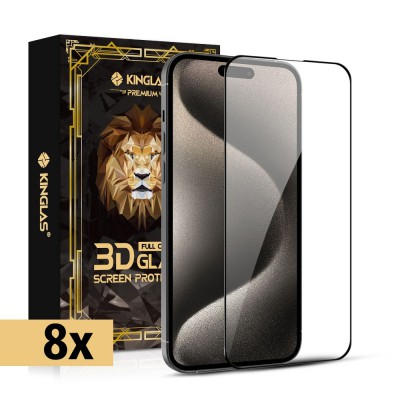 iPhone 15 Pro Kinglas 8 Packs Full Coverage Tempered Glass Screen Protector 