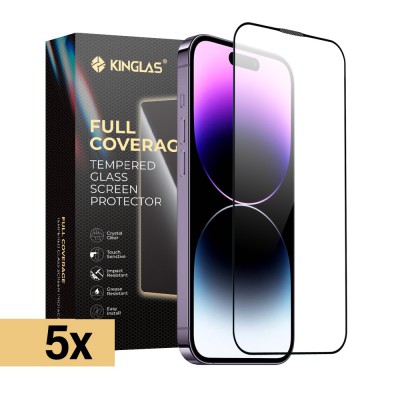 Kinglas 5 Packs Screen Printing Full Screen Black Edge Tempered Glass Screen Protector For iPhone 14 Pro Max
