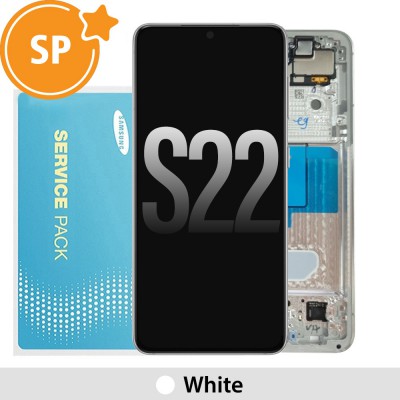 Samsung Galaxy S22 5G S901B OLED Screen Replacement Digitizer with Frame GH82-27520B/27521B (Service Pack)-White