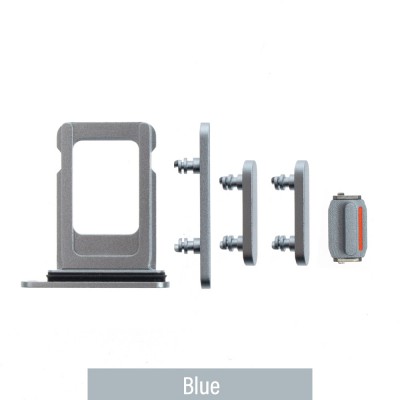 Single SIM Card Tray and Side Button for iPhone 15 / 15 Plus-Blue