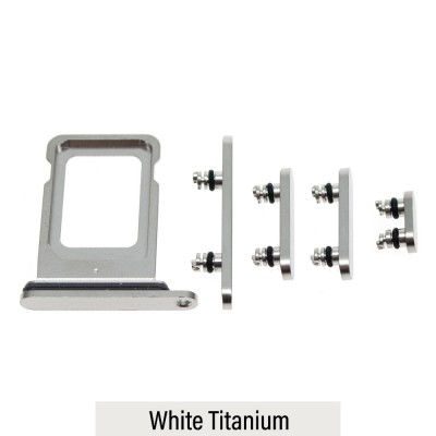 Single SIM Card Tray and Side Button for iPhone 15 Pro / 15 Pro Max-White Titanium