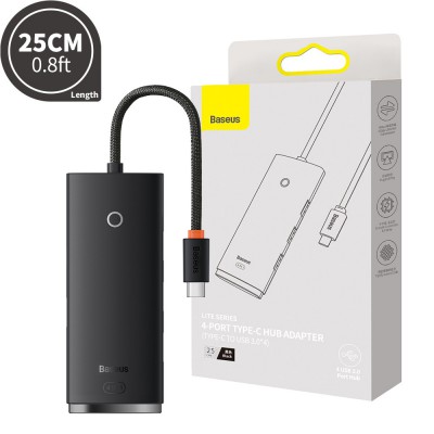 Baseus Lite Series 4-Port Type-C HUB Adapter (Type-C to USB 3.0*4) 25cm-Black