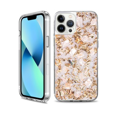 Dried Flower Bling Gold Foil Clear Case Cover for iPhone 14 Pro
