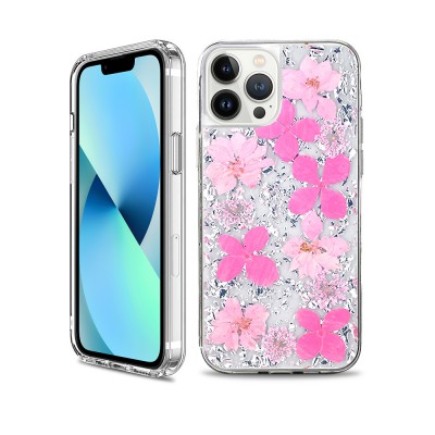 Dried Flower Bling Gold Foil Clear Case Cover for iPhone 14