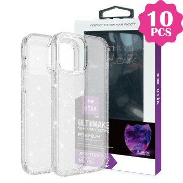 iPhone 15 10 PCS UTIA Glitter Shockproof Case Cover-Transparent