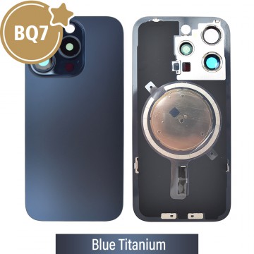 BQ7 Rear Cover Glass with Camera Lens Glass and Magsafe Magnet for iPhone 15 Pro (NO LOGO)-Blue Titanium
