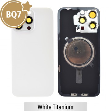 BQ7 Rear Cover Glass with Camera Lens Glass and Magsafe Magnet for iPhone 15 Pro Max (NO LOGO)-White Titanium