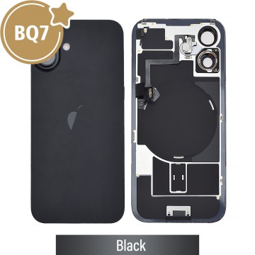 BQ7 Rear Cover Glass with Camera Lens Glass and Wireless NFC Charging with Flash Flex Cable for iPhone 16-Black