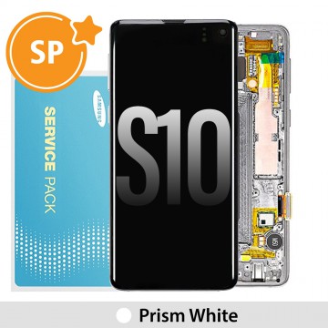 Samsung Galaxy S10 G973F OLED Screen Replacement with Frame Digitizer GH82-18850B/18835B (Service Pack)-Prism White