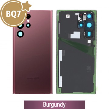 BQ7 Rear Cover Glass For Samsung Galaxy S22 Ultra S908B-Burgundy (As the same as the service pack, but not from official Samsung)